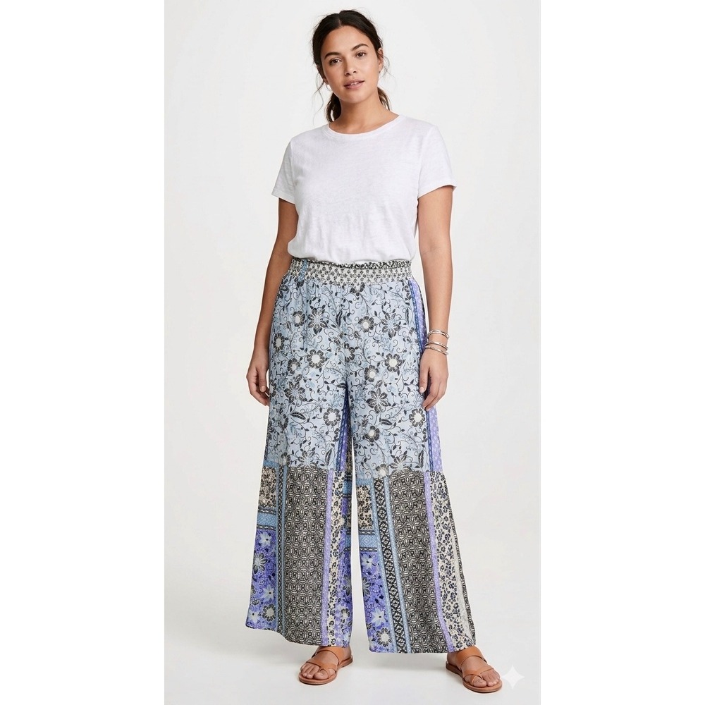 NWT Johnny Was Workshop Casablanca Linen Lounge Pant Blue Floral Patchwork Boho